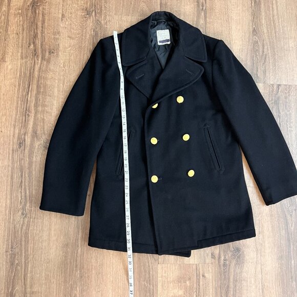 US Navy USN Black Pea Coat Enlisted Wool Gold Eagle Double-breasted 38R - Picture 7 of 12